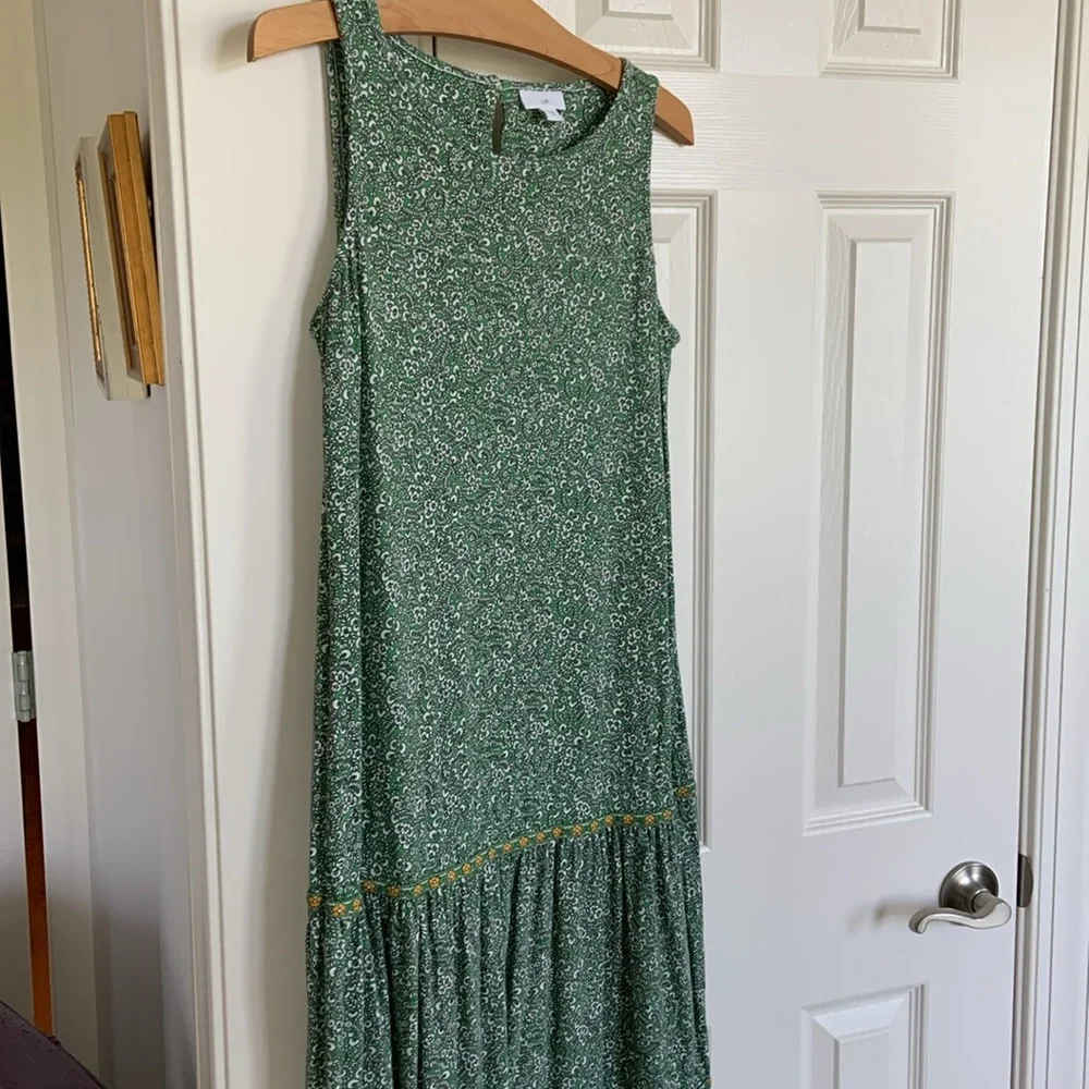 J.Jill green print tiered maxi dress - Picture 3 of 6
